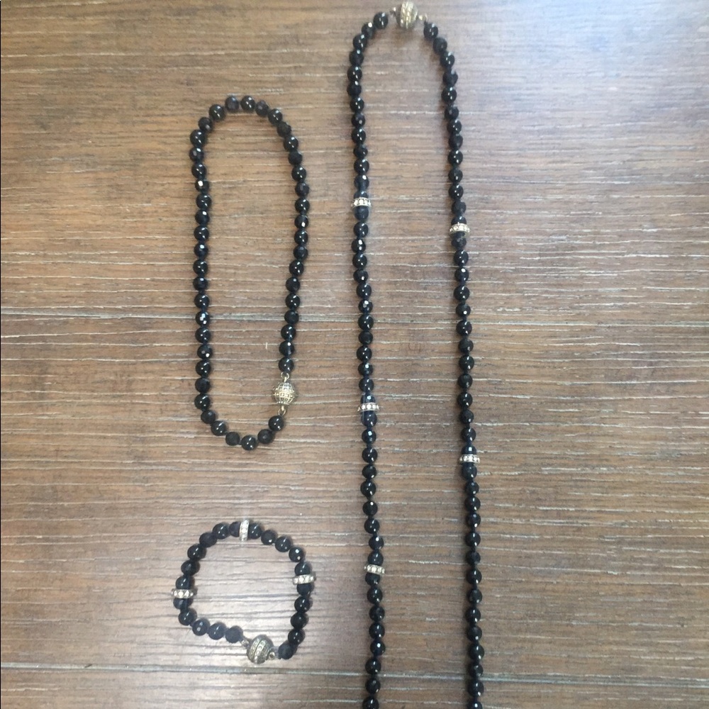 Convertible Jet Black Necklace/Bracelet Set